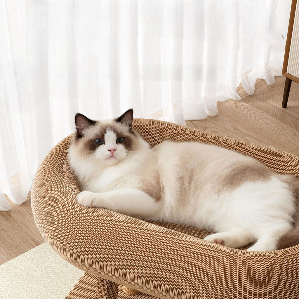 Cat Scratching Board Bed for Indoor Cats, Sisal Cat Lounger & Climbing Ramp, Self-Play Interactive Cat Toy for Bored Cats, Heavy Duty Scratcher for Large Fat Cats Sleeping and Scratching