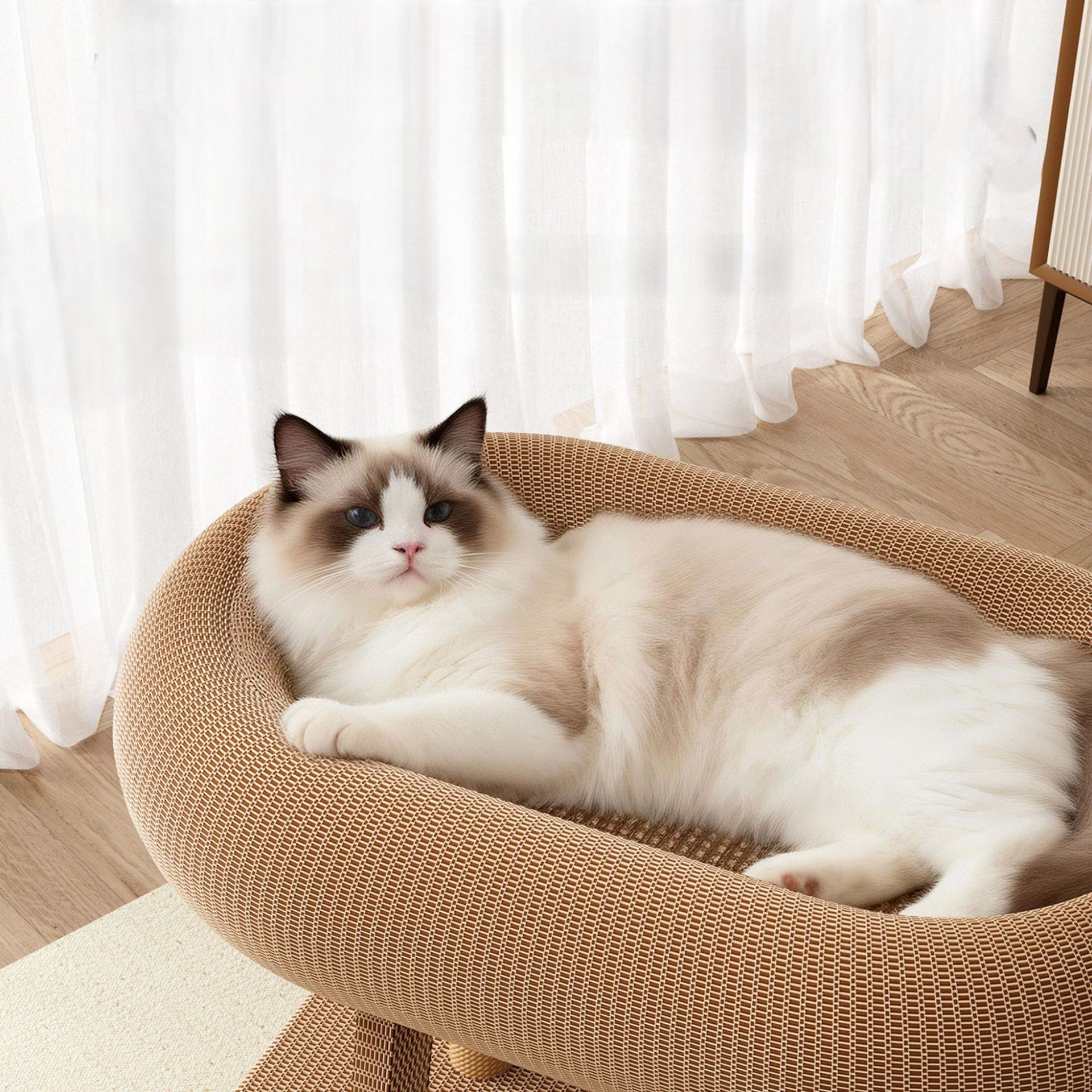 Cat Scratching Board Bed for Indoor Cats, Sisal Cat Lounger & Climbing Ramp, Self-Play Interactive Cat Toy for Bored Cats, Heavy Duty Scratcher for Large Fat Cats Sleeping and Scratching