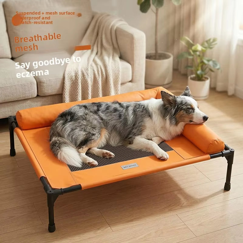 Cooling Elevated Dog Bed with Pillow & Ice Packs, Raised Outdoor Pet Cot for Medium & Large Dogs