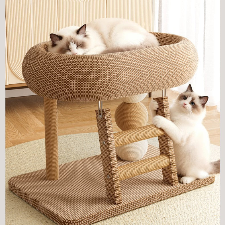 Cat Scratching Board Bed for Indoor Cats, Sisal Cat Lounger & Climbing Ramp, Self-Play Interactive Cat Toy for Bored Cats, Heavy Duty Scratcher for Large Fat Cats Sleeping and Scratching