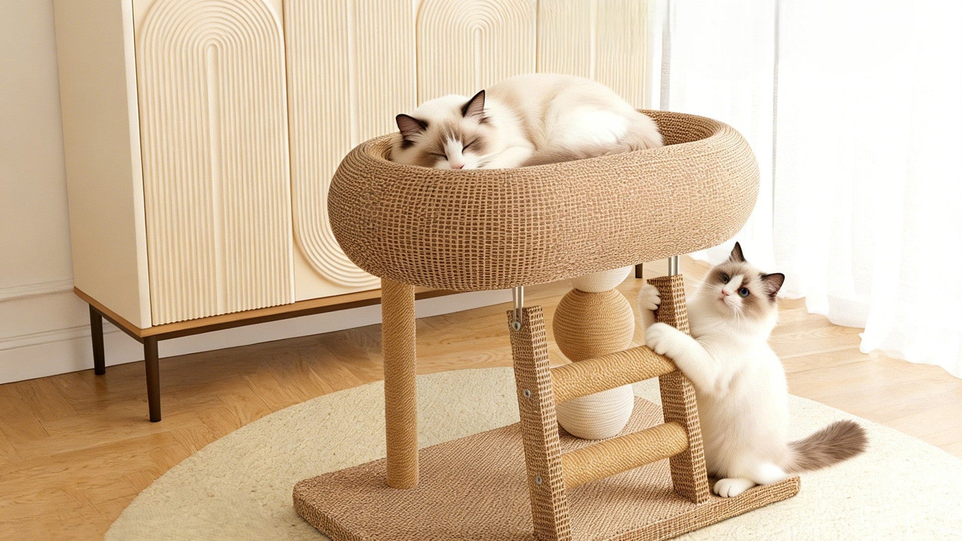 Cat Scratching Board Bed for Indoor Cats, Sisal Cat Lounger & Climbing Ramp, Self-Play Interactive Cat Toy for Bored Cats, Heavy Duty Scratcher for Large Fat Cats Sleeping and Scratching