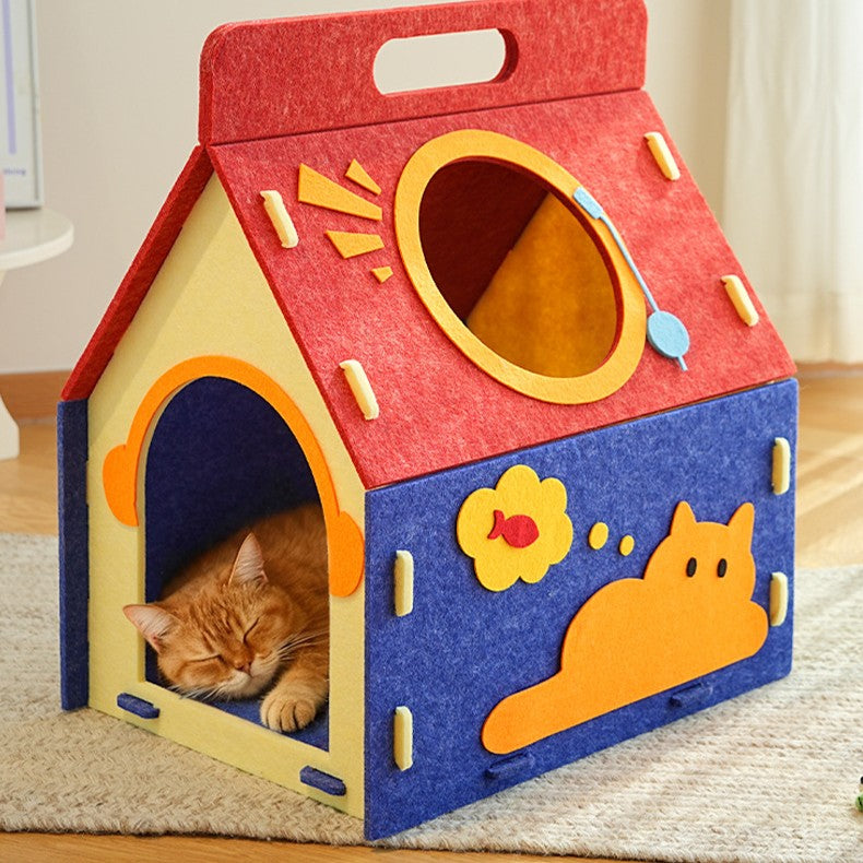 Portable Felt Cat Cave Bed with Handle – Cozy Indoor Cat House for Cats & Kittens