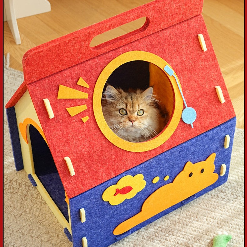 Portable Felt Cat Cave Bed with Handle – Cozy Indoor Cat House for Cats & Kittens