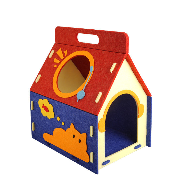 Portable Felt Cat Cave Bed with Handle – Cozy Indoor Cat House for Cats & Kittens