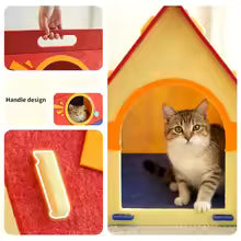 Portable Felt Cat Cave Bed with Handle – Cozy Indoor Cat House for Cats & Kittens