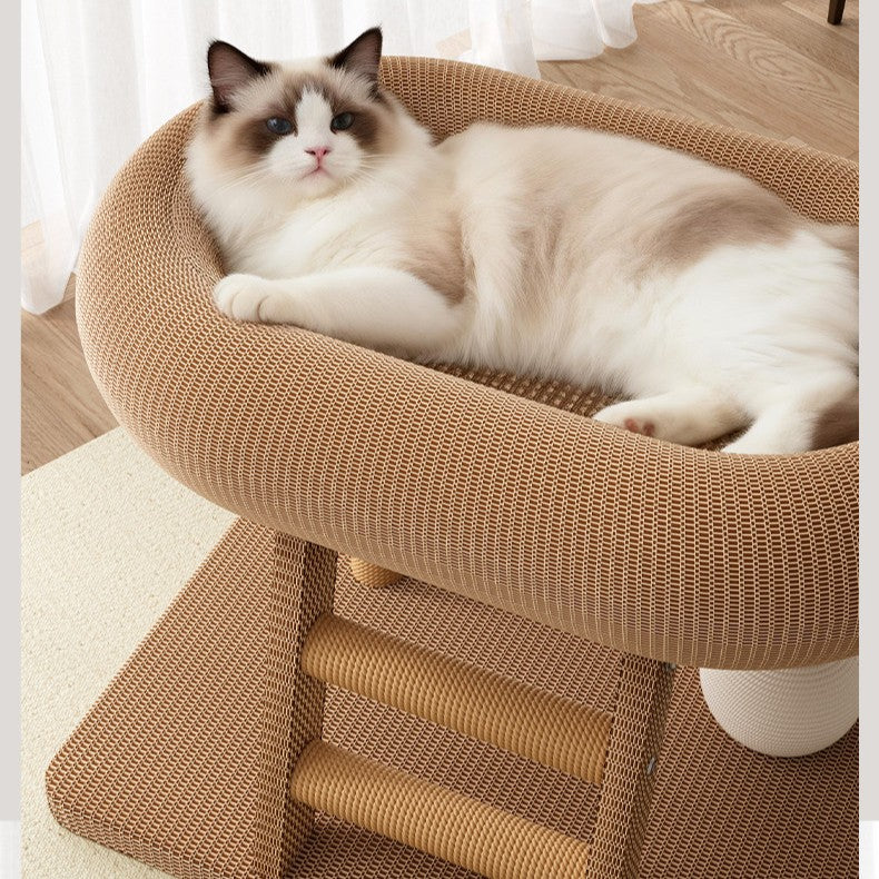 Cat Scratching Board Bed for Indoor Cats, Sisal Cat Lounger & Climbing Ramp, Self-Play Interactive Cat Toy for Bored Cats, Heavy Duty Scratcher for Large Fat Cats Sleeping and Scratching