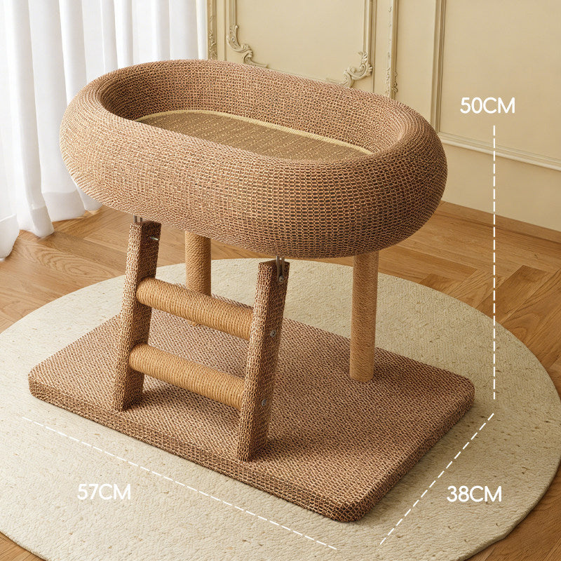 Cat Scratching Board Bed for Indoor Cats, Sisal Cat Lounger & Climbing Ramp, Self-Play Interactive Cat Toy for Bored Cats, Heavy Duty Scratcher for Large Fat Cats Sleeping and Scratching